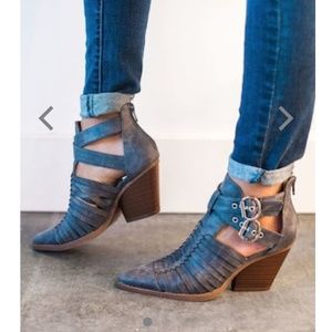 Zooey Distressed Buckled Ankle Booties